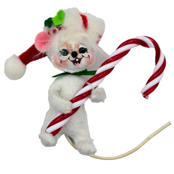 Annalee Sweet Candy Cane Mouse Santa Hat Christmas Ornament 2009 Read - Picture 1 of 10